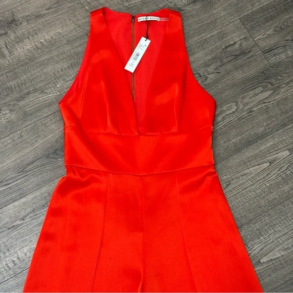 NWT!! Alice + Olivia Myrtle Deep V-Neck Wide Leg Jumpsuit  Chili Pepper Red - 8 - Picture 7 of 15